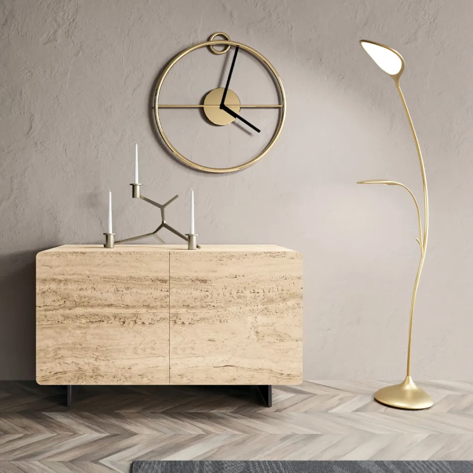 Living Room Sideboard with 2 Doors in Travertine Marble Finish Made in Italy - Jon Viadurini