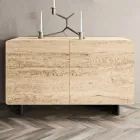 Living Room Sideboard with 2 Doors in Travertine Marble Finish Made in Italy - Jon Viadurini
