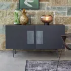 Living room sideboard with 2 or 3 doors and glass inserts Made in Italy - Olivo Viadurini