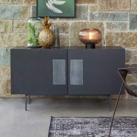 Living room sideboard with 2 or 3 doors and glass inserts Made in Italy - Olivo Viadurini