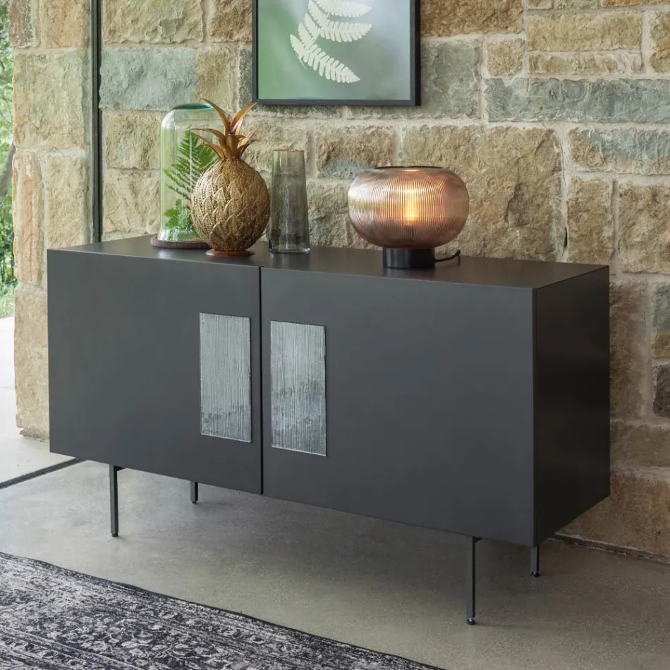 Living room sideboard with 2 or 3 doors and glass inserts Made in Italy - Olivo Viadurini