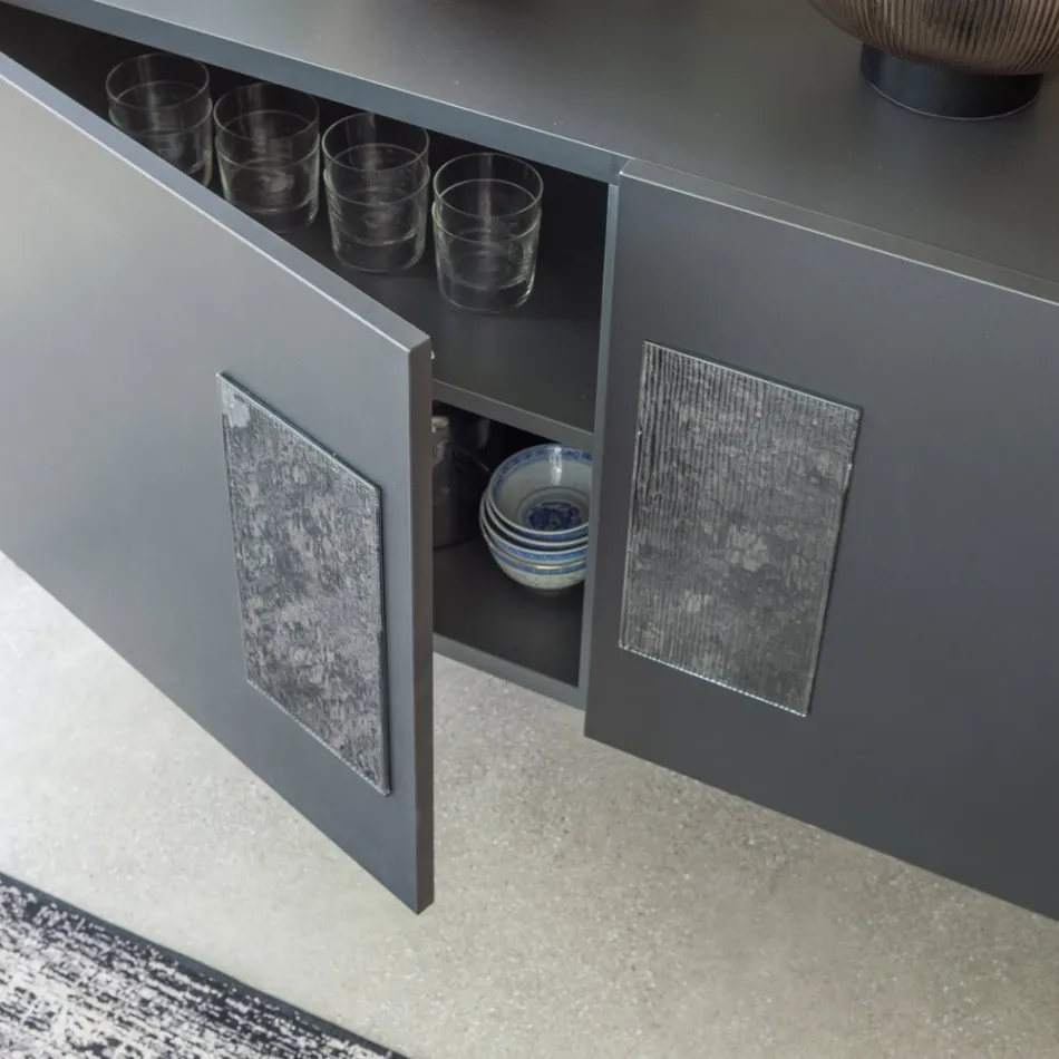 Living room sideboard with 2 or 3 doors and glass inserts Made in Italy - Olivo Viadurini