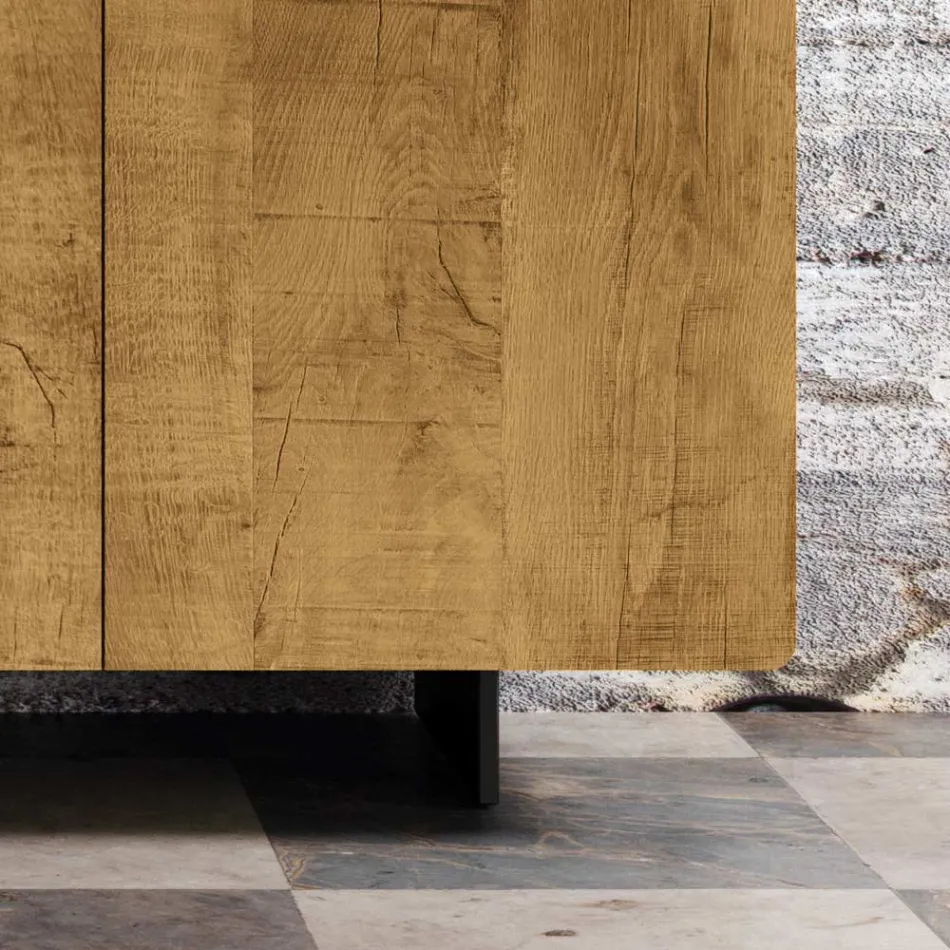 Living Room Sideboard with 3 Doors in Knotted Oak Finish Country Made in Italy - Arne Viadurini