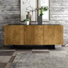 Living Room Sideboard with 3 Doors in Knotted Oak Finish Country Made in Italy - Arne Viadurini