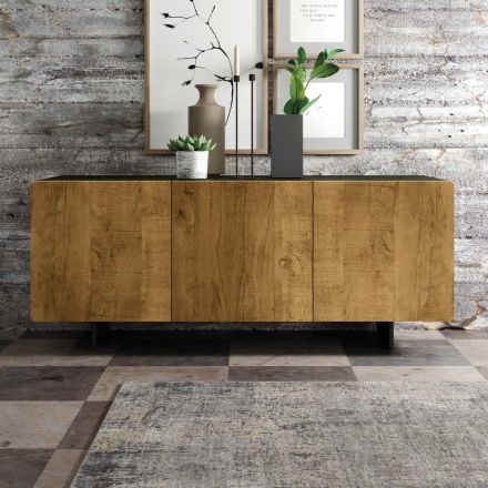 Living Room Sideboard with 3 Doors in Knotted Oak Finish Country Made in Italy - Arne Viadurini