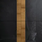 Living Room Sideboard with 4 Doors in Country Knotted Oak Finish and Anthracite Glass - Ove Viadurini