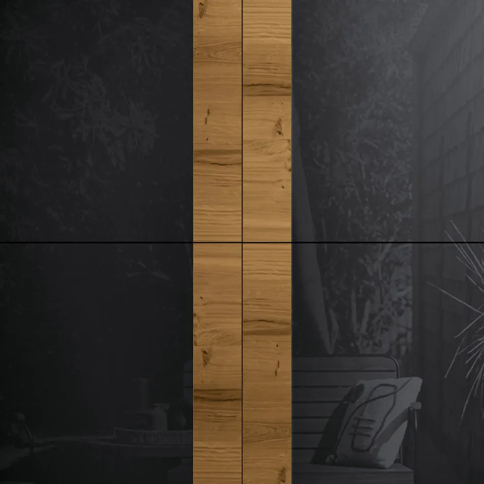 Living Room Sideboard with 4 Doors in Country Knotted Oak Finish and Anthracite Glass - Ove Viadurini