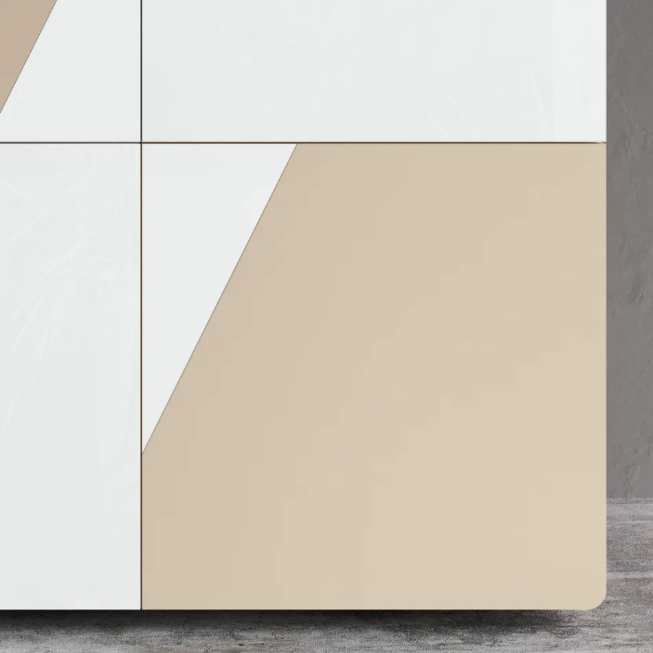 Living Room Sideboard with 4 Doors in White Glass and Mink Finish Made in Italy - Eva Viadurini