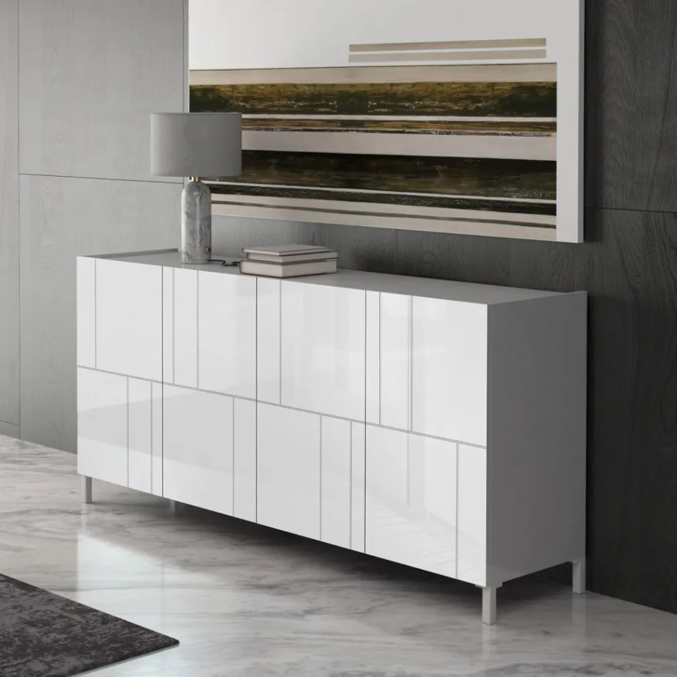 Living room sideboard with 4 silk-screened doors Made in Italy - Aringa Viadurini