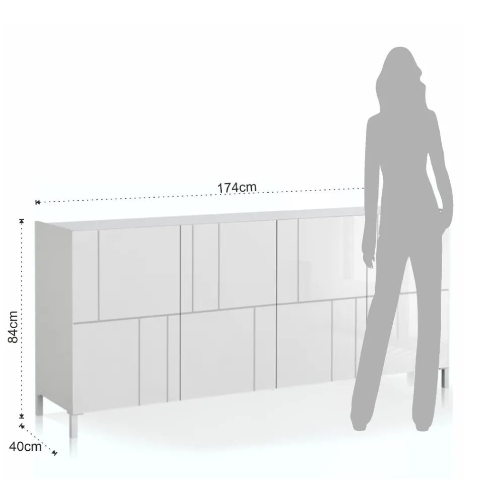 Living room sideboard with 4 silk-screened doors Made in Italy - Aringa Viadurini