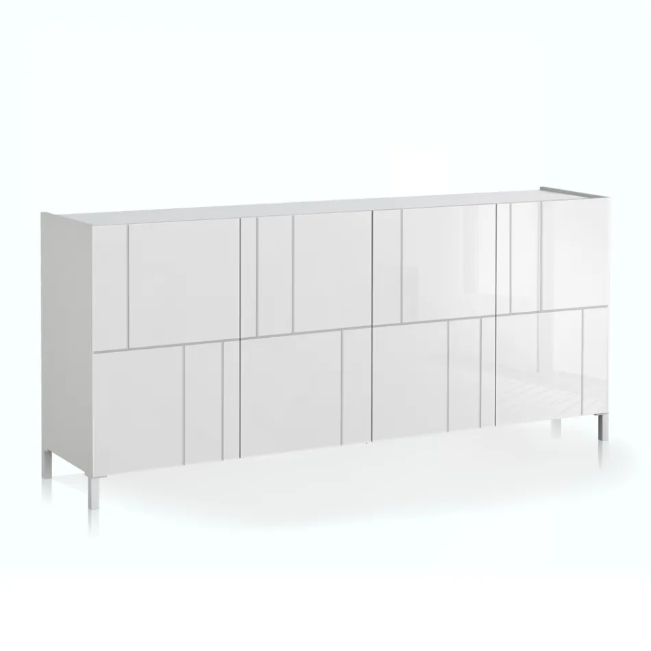 Living room sideboard with 4 silk-screened doors Made in Italy - Aringa Viadurini