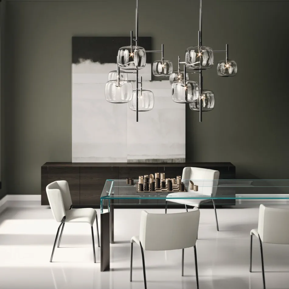 Wooden Sideboard with Glass Structure Made in Italy - Azuki Viadurini