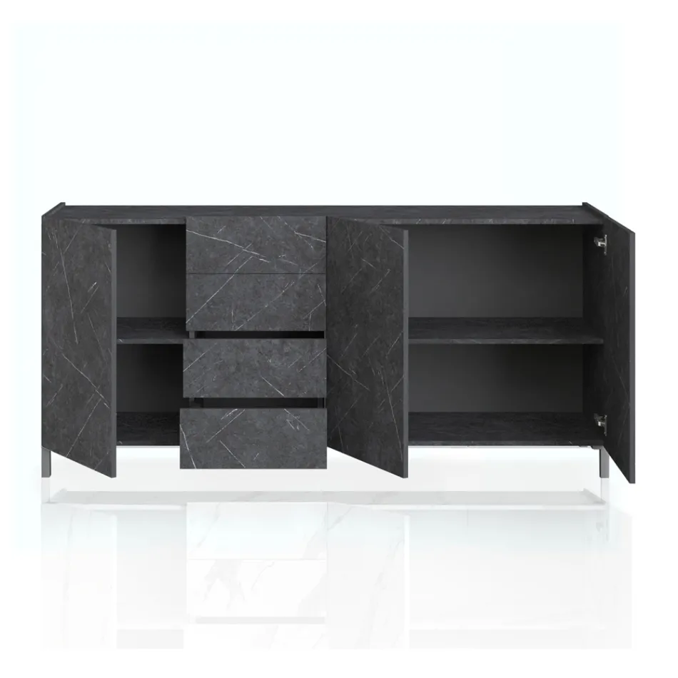 Living Room Sideboard Covered in Melamine Marble Finish Made in Italy - Zinc Viadurini