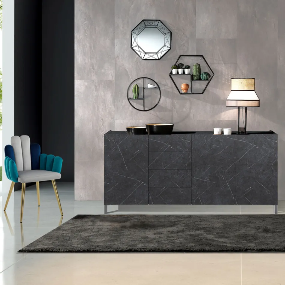 Living Room Sideboard Covered in Melamine Marble Finish Made in Italy - Zinc Viadurini