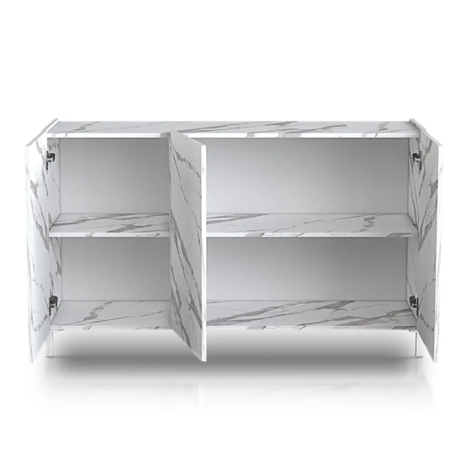 Living Room Sideboard Covered in Melamine Marble Finish Made in Italy - Zinc Viadurini