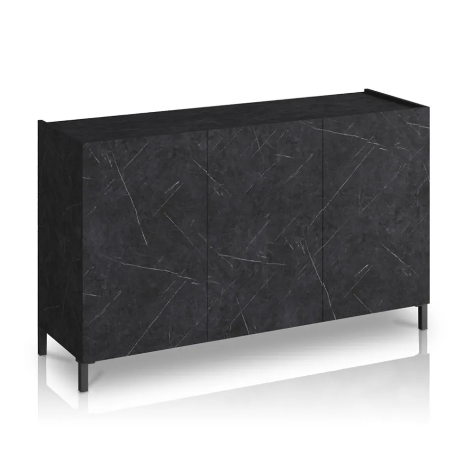 Living Room Sideboard Covered in Melamine Marble Finish Made in Italy - Zinc Viadurini