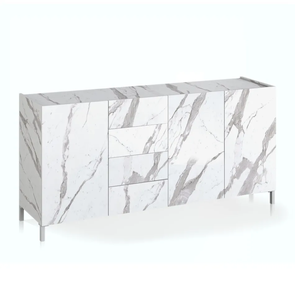 Living Room Sideboard Covered in Melamine Marble Finish Made in Italy - Zinc Viadurini