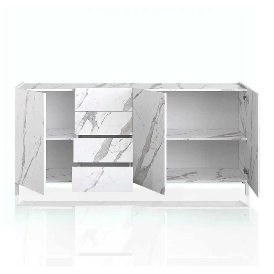 Living Room Sideboard Covered in Melamine Marble Finish Made in Italy - Zinc Viadurini