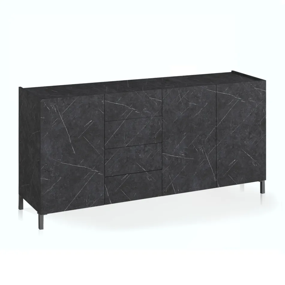 Living Room Sideboard Covered in Melamine Marble Finish Made in Italy - Zinc Viadurini