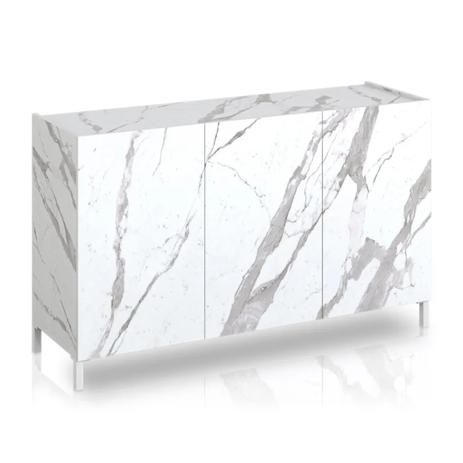 Living Room Sideboard Covered in Melamine Marble Finish Made in Italy - Zinc Viadurini