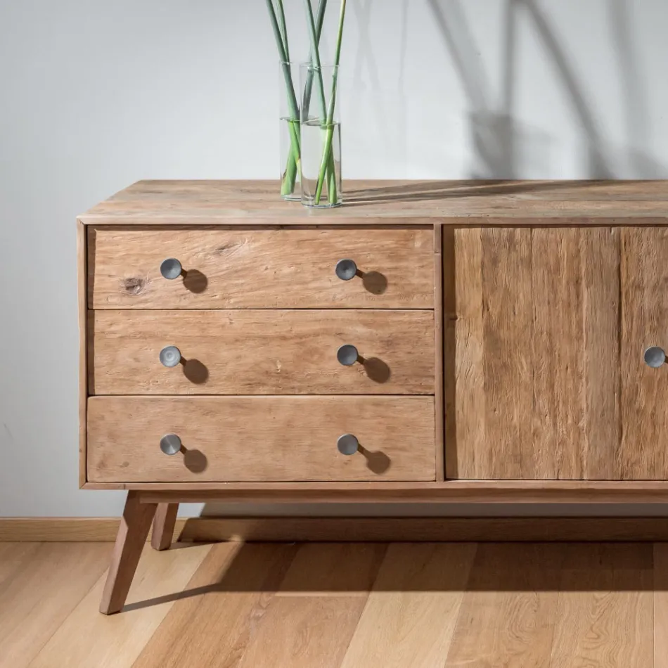 Living Room Sideboard with 2 Doors and 3 Drawers in Recycled Wood - Slide Viadurini