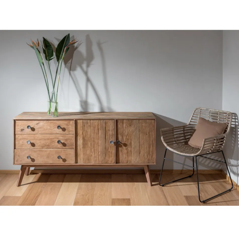 Living Room Sideboard with 2 Doors and 3 Drawers in Recycled Wood - Slide Viadurini