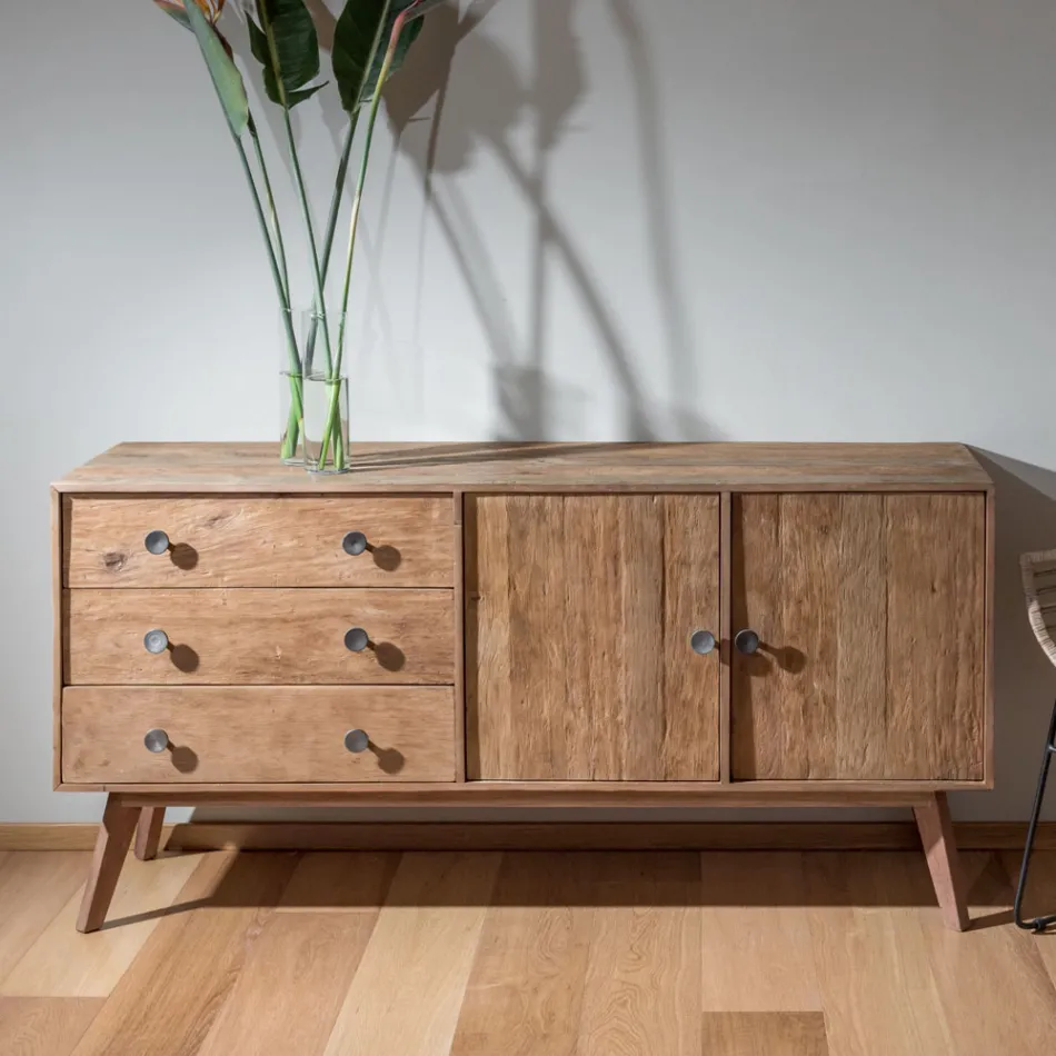 Living Room Sideboard with 2 Doors and 3 Drawers in Recycled Wood - Slide Viadurini