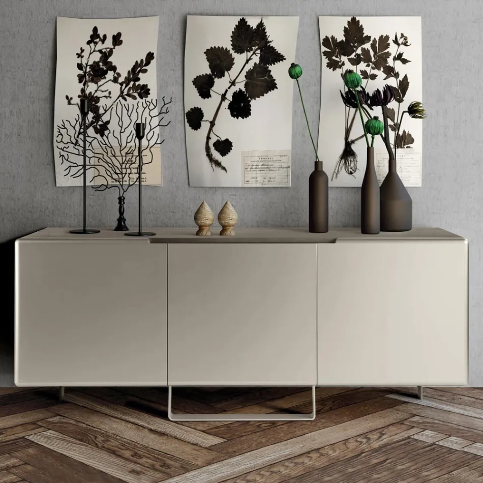 Living Room Sideboard with 3 Doors in Nickel Finish Made in Italy - Foglio Viadurini