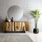 Living Room Sideboard with 3 Doors in Oak and Resin Finish Saturn - Lars Viadurini