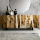 Living Room Sideboard with 3 Doors in Oak and Resin Finish Saturn - Lars Viadurini