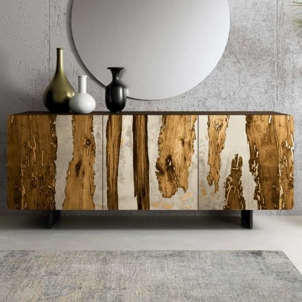 Living Room Sideboard with 3 Doors in Oak and Resin Finish Saturn - Lars Viadurini
