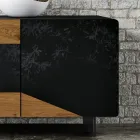 Living Room Sideboard with 3 Doors in Country Knotted Oak Finish and Anthracite Glass - Ove Viadurini
