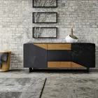 Living Room Sideboard with 3 Doors in Country Knotted Oak Finish and Anthracite Glass - Ove Viadurini