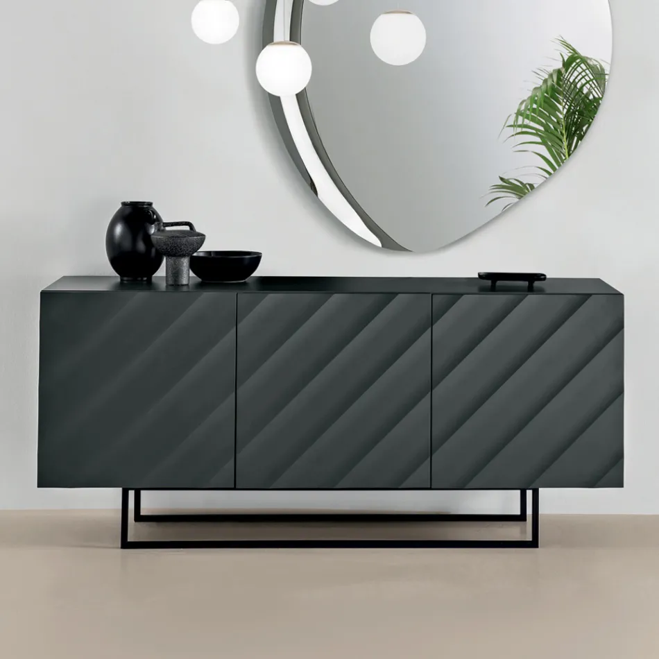 Living Room Sideboard with 3 MDF Doors Available in Various Finishes - Elettra Viadurini