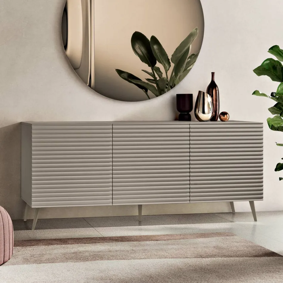 Living Room Sideboard with 3 Doors in MDF Covered in Lacquered PVC Made in Italy - Desideria Viadurini