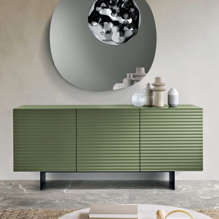 Living Room Sideboard with 3 Doors in MDF Covered in Lacquered PVC Made in Italy - Desideria Viadurini