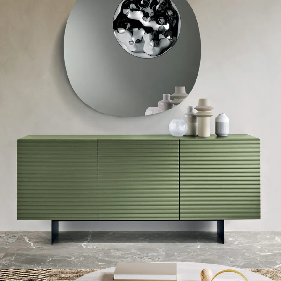 Living Room Sideboard with 3 Doors in MDF Covered in Lacquered PVC Made in Italy - Desideria Viadurini