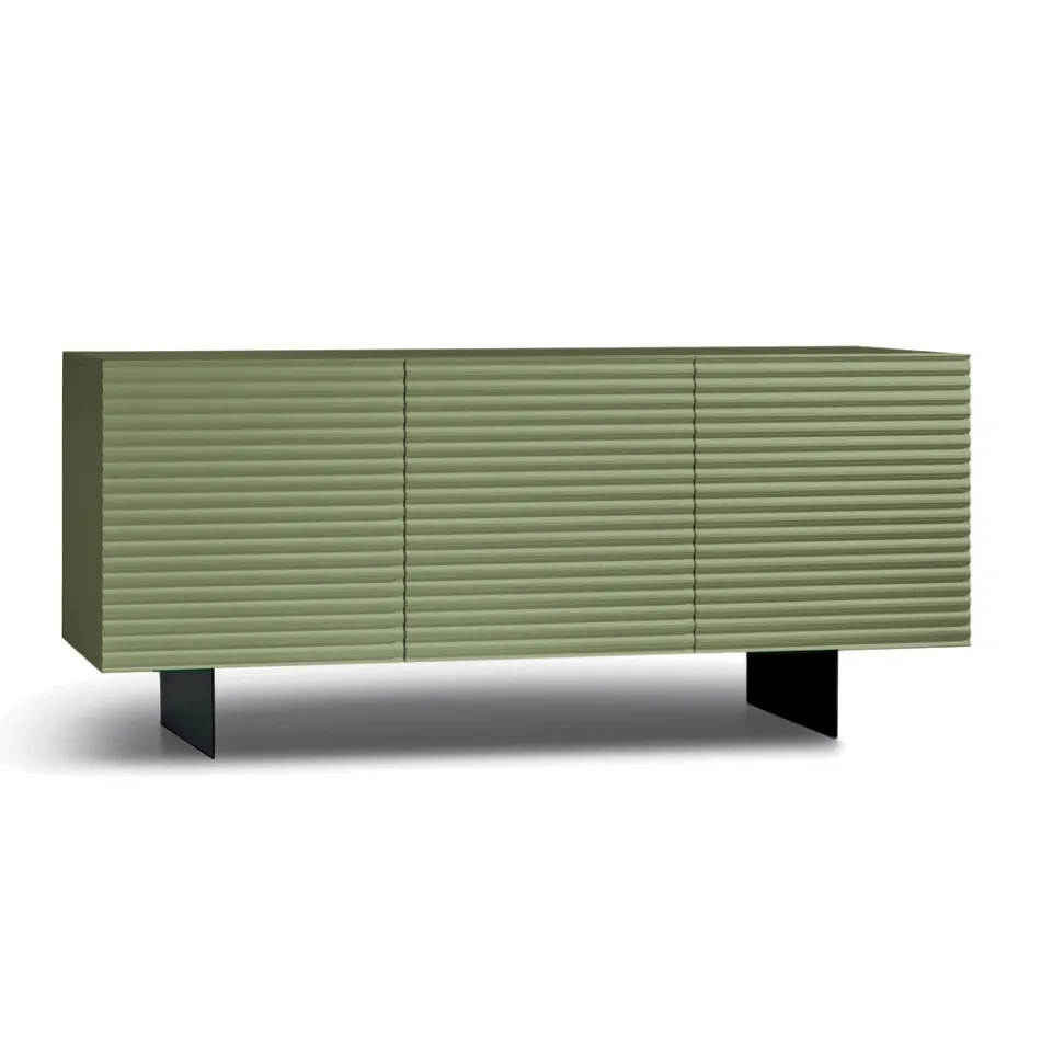 Living Room Sideboard with 3 Doors in MDF Covered in Lacquered PVC Made in Italy - Desideria Viadurini