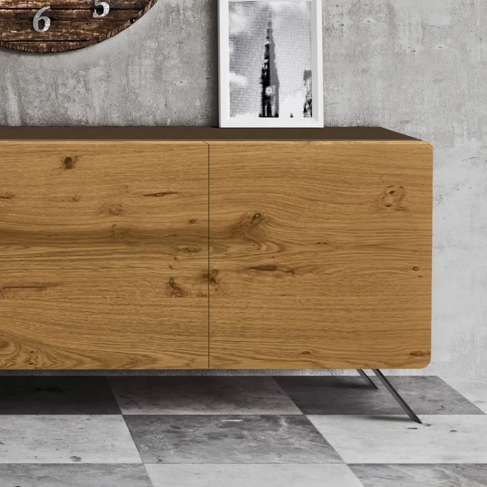 Living Room Sideboard with 4 Doors in Country Knotted Oak Finish - Even Viadurini