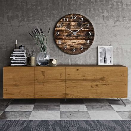 Living Room Sideboard with 4 Doors in Country Knotted Oak Finish - Even Viadurini