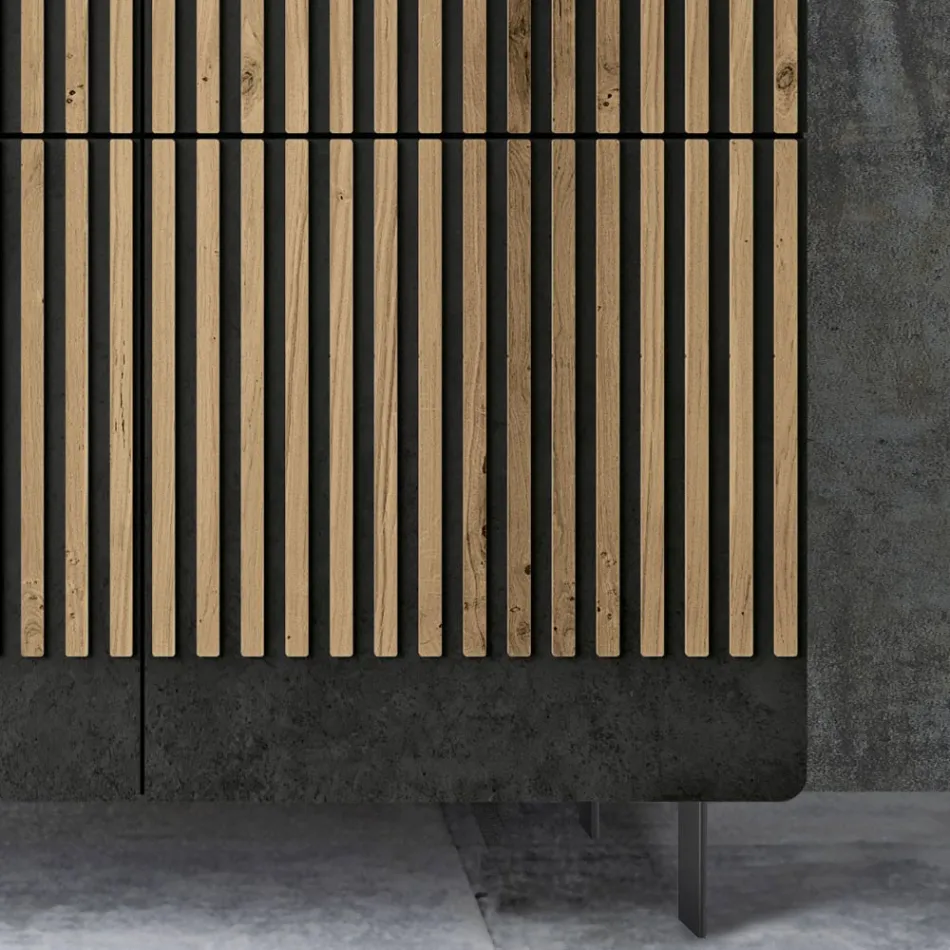 Living Room Sideboard with 4 Doors in Nordic Knotted Oak Finish - Bente Viadurini