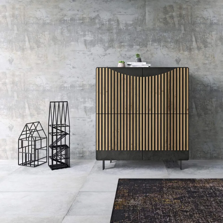 Living Room Sideboard with 4 Doors in Nordic Knotted Oak Finish - Bente Viadurini