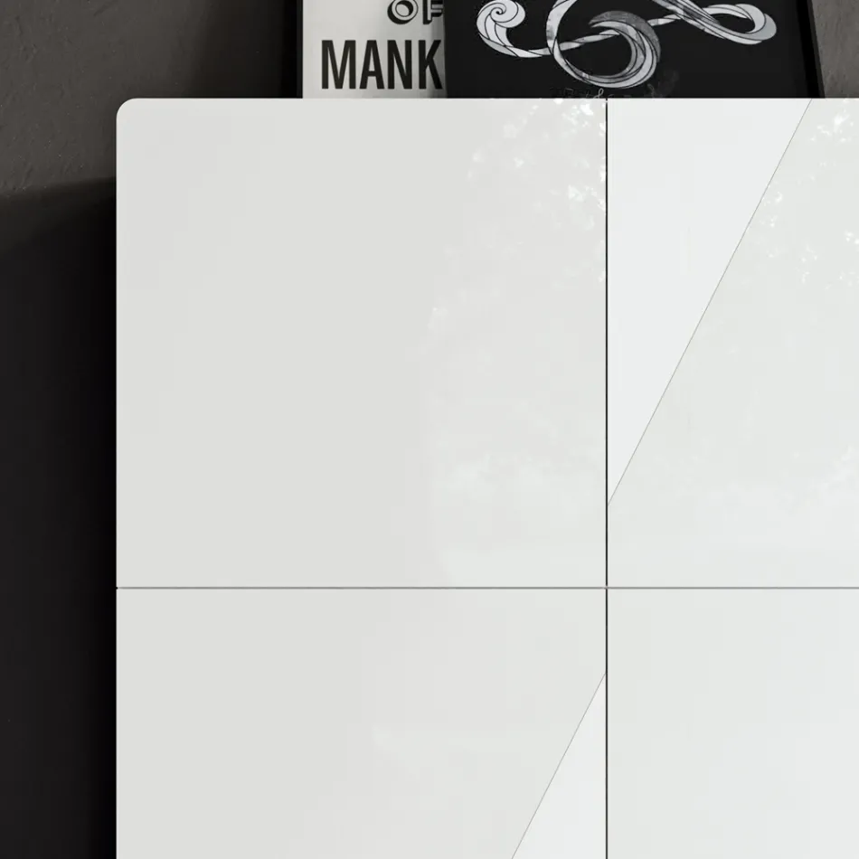 Living Room Sideboard with 4 Doors in White Glass Finish Made in Italy - Eline Viadurini