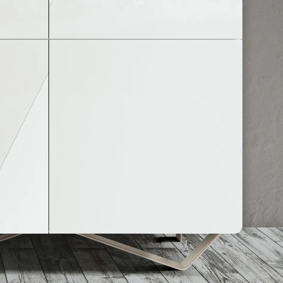 Living Room Sideboard with 4 Doors in White Glass Finish Made in Italy - Eline Viadurini