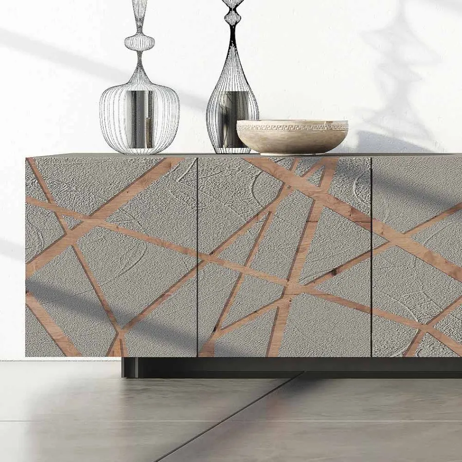 Living Room Sideboard in Lacquered Mdf with Bas-relief Made in Italy - Kerry Viadurini