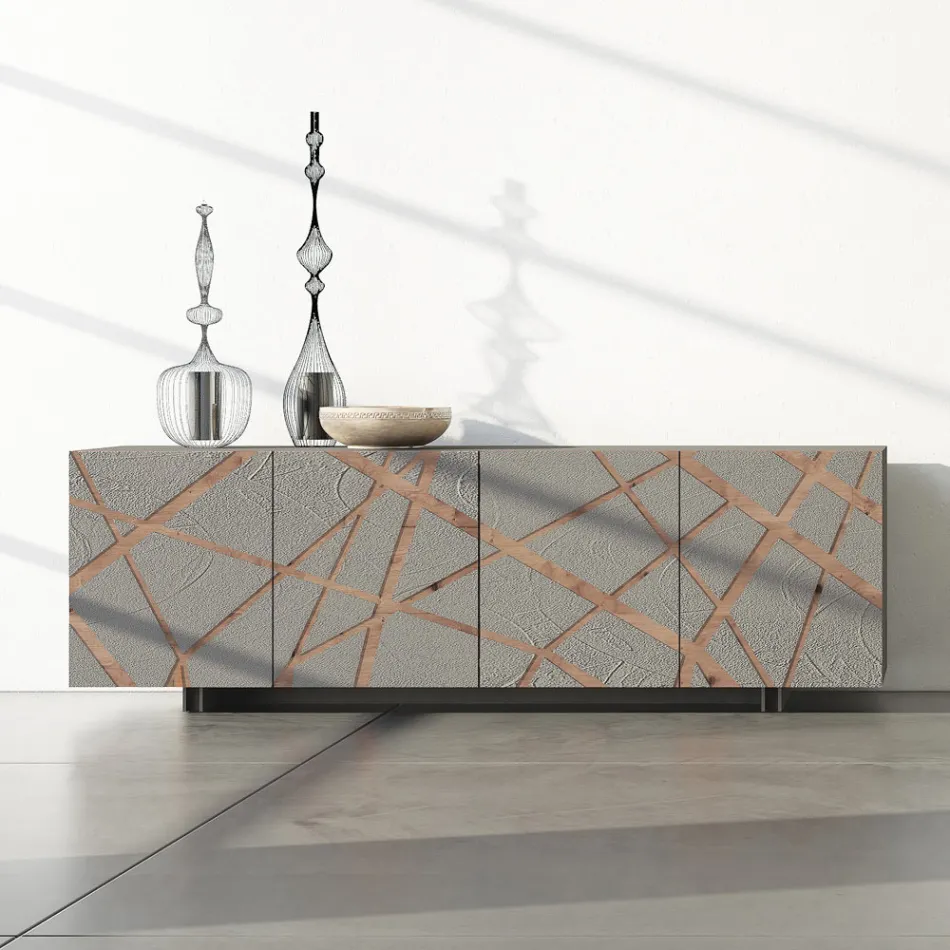 Living Room Sideboard in Lacquered Mdf with Bas-relief Made in Italy - Kerry Viadurini
