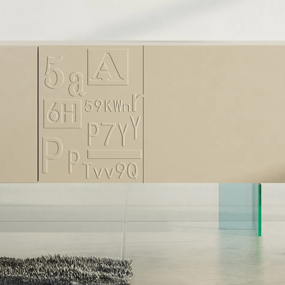 Living Room Sideboard in Matt Lacquered Mdf and Glass Made in Italy - Ninetta Viadurini