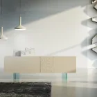 Living Room Sideboard in Matt Lacquered Mdf and Glass Made in Italy - Ninetta Viadurini