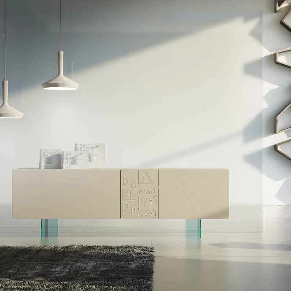 Living Room Sideboard in Matt Lacquered Mdf and Glass Made in Italy - Ninetta Viadurini