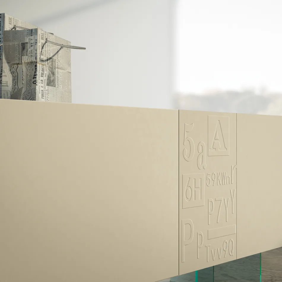 Living Room Sideboard in Matt Lacquered Mdf and Glass Made in Italy - Ninetta Viadurini